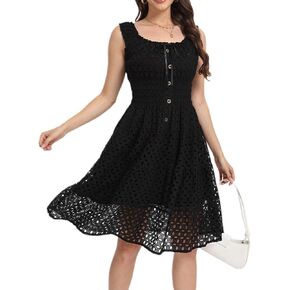 Women's 2025 Summer Short Dress Square Neck Hollow Out Lace Casual Beach Dresses