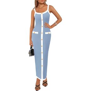 KIRUNDO Women's Semi Formal Business Casual Midi Dress 2025 Spring Summer Knit Color Block Button Work Office Dresses