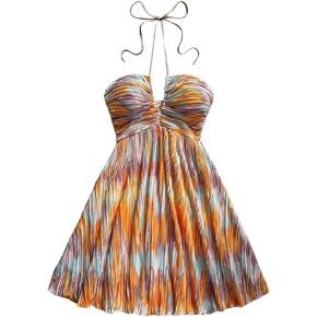 SOLY HUX Women's Tie Dye Cami Dress Halter Backless Sleeveless A Line Short Summer Dresses Sundress