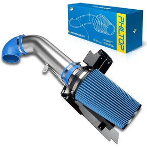 PHILTOP 4" Cold Air Intake Kit System + Heat Shield Compatible with GMC/Chevy 1999-2006 V8 4.8L/5.3L/6.0L Silverado/Sierra 1500/2500/3500, High Performance, Blue