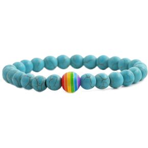 FORUBUS LGBT Rainbow Bead Stretch Bracelet, Turquoise/Lava/Black Beads Strand Bracelet - Pride Jewelry
