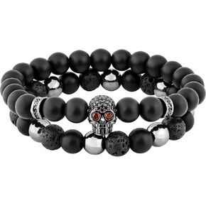 Sacina Gothic Black Beaded Skull Bracelets, Emo Punk Grunge Bracelet, Goth Jewelry, Halloween Christmas Jewelry Gift for Women