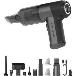 Scosche Scovac 4-in-1 طاقة عالية اللاسلكي ميني ميني مكنسة مكنسة ميدانية منظف ، وندقية الهواء المضغوطة ، ومضخة النفخ ومضخة المعالم-محمولة ، قابلة للشحن مع شفط قوي لشعر الحيوانات الأليفة ، والسيارة ، والسجاد المنزلي