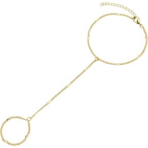 Gold Hand Chain Ring Bracelet Hand Jewelry for Women Finger Ring Link Bracelets for Women Non Tarnish