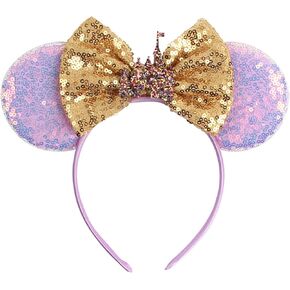 MADO Glitter Mouse Ears Headband, Princess Dress up Accessory for Women and Girls (MAUVE GOLD)