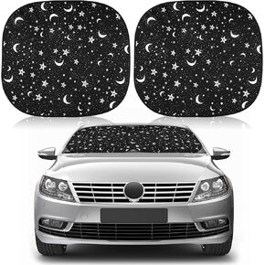 Moukeren 2 PCS Windshield Sun Shade for Car Foldable Window Covers for Car Accessories Reflect UV Sun Heat Protector for Universal Cars SUV Truck RV (Star Moon,31.75 x 28.75 Inch)