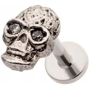 Pierced Owl 18GA 316L Stainless Steel Skull Head with CZ Crystal Eyes Threadless Flat Back Stud