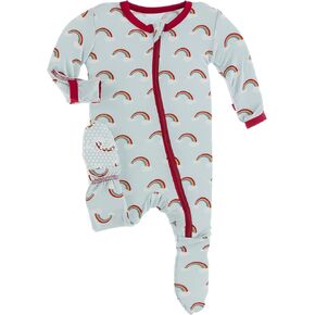 KicKee Welcome Home Footie with Zipper, Boy or Girl One-Piece, Super Soft Baby Clothes (Strawberry Rainbows - 0-3 Months)