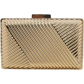 Elegant Women Metal Evening Handbag Unique Stripe Clutch Purse Metallic Shoulder Bag for Cocktail Party Prom