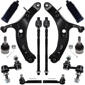 12Pcs Front End Suspension Kit Fit For 2010-2014 Su-baru Legacy, 2 Lower Control Arm 2 Ball Joint 2 Sway Bar Link 4 Outer & Inner Tie Rod End (# 522-831 522-832 543-650 K750422 ES3712 K9513)