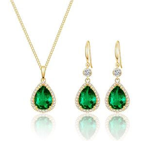 GULICX Crystal Jewelry Set for Women, Teardrop Statement Necklace and Sterling Silver Dangling Earrings Set, Wedding Prom Party Jewelry for Mother Bride Bridesmaids