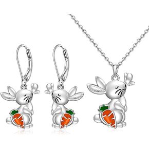 Bunny Earrings for Women Easter Necklace Carrot Dangle Drop Sterling Silver Animal Bunny Rabbit Holiday Easter Jewelry Pendant Cute Gifts