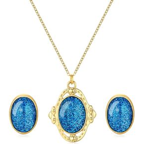 Princess Costume Necklace Earrings set Blue Crystal Princess Earrings Inspired Cosplay Accessories for Women
