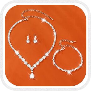 GORAIS Silver Bride Wedding Jewelry Set Rhinestone Necklace Earring Bracelet Sets Crystal Formal Bridal Jewelry for Women
