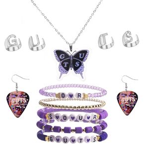 AITELEI Guts Jewelry Sets Butterfly Olivia Merch Necklace Earrings Rings Bracelets Concert Outfit Accessories for Women Fans Tour Concert Outfit Jewelry Accessories Gifts