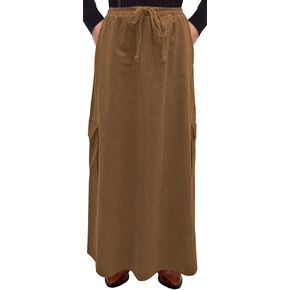 Baby O Womens 100 ٪ Cotton Corduroy Cormstring مرنة الخصر البضائع الجيب الطويل طول الكاحل Maxi ، مصنوعة في الولايات المتحدة الأمريكية
