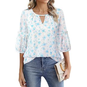 Timeson Women's Business Casual Tops 3/4 Sleeve Chiffon Blouses Office Work Shirts
