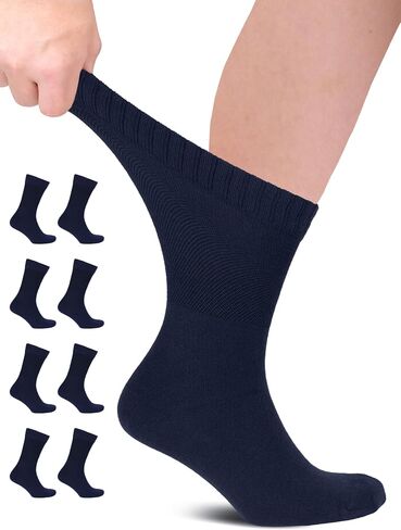 Hugh Ugoli Mens Cotton Diabetic Crew Socks, Edema Neuropathy,Non-Binding, Wide, Seamless Comfortable Size: M/L/XL, 8 Pairs in Kuwait