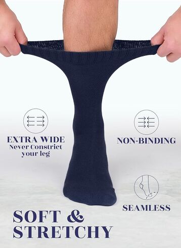 Hugh Ugoli Mens Cotton Diabetic Crew Socks, Edema Neuropathy,Non-Binding, Wide, Seamless Comfortable Size: M/L/XL, 8 Pairs in Kuwait