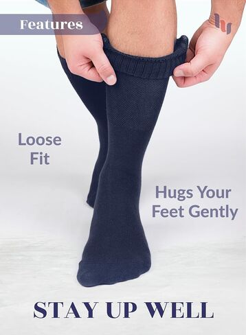 Hugh Ugoli Mens Cotton Diabetic Crew Socks, Edema Neuropathy,Non-Binding, Wide, Seamless Comfortable Size: M/L/XL, 8 Pairs in Kuwait