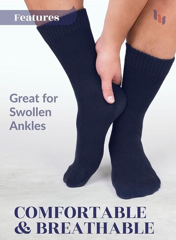 Hugh Ugoli Mens Cotton Diabetic Crew Socks, Edema Neuropathy,Non-Binding, Wide, Seamless Comfortable Size: M/L/XL, 8 Pairs in Kuwait