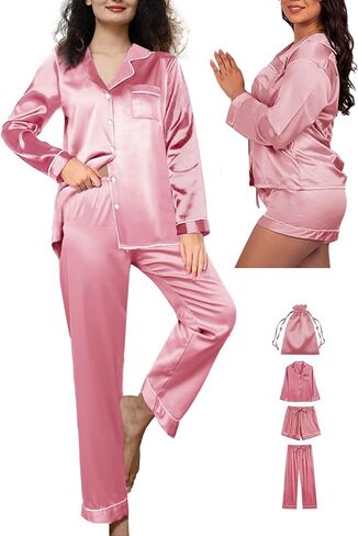 4PCS Womens Silk Pajamas Set XS-XXL SATIN PAJAMA in Saudi Arabia