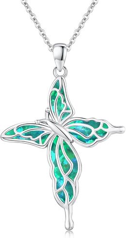 TUGHRA Opal Butterfly Necklace Dainty Cross Pendant Necklaces Confirmation Gifts for Teenage Girl 925 Sterling Silver Irregular Butterfly Jewelry Gift for Women Girls Mom Ladies Birthday Anniversary in Saudi Arabia