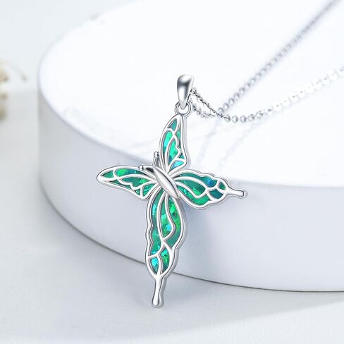 TUGHRA Opal Butterfly Necklace Dainty Cross Pendant Necklaces Confirmation Gifts for Teenage Girl 925 Sterling Silver Irregular Butterfly Jewelry Gift for Women Girls Mom Ladies Birthday Anniversary in Saudi Arabia