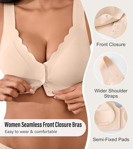 Front Closure Bras for Women Seamless Wireless Push Up Bra No Underwire Full Coverage Comfort Bras Mastectomy Bralettes in Kuwait
