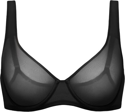 Delimira Women's Cosnufy Balconette Bra Sheer Mesh Plus size alvin in Saudi Arabia