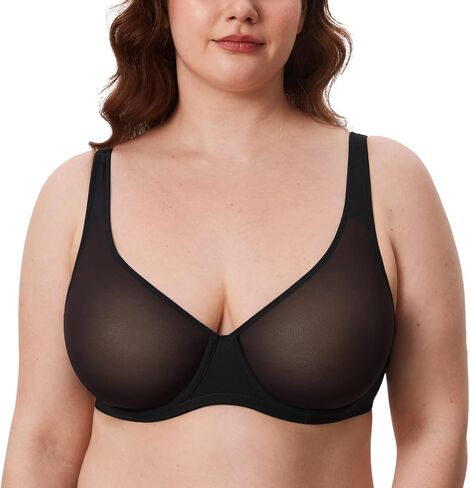 Delimira Women's Cosnufy Balconette Bra Sheer Mesh Plus size alvin in Saudi Arabia