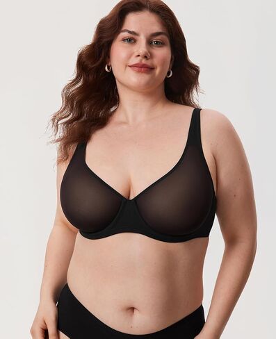 Delimira Women's Cosnufy Balconette Bra Sheer Mesh Plus size alvin in Saudi Arabia