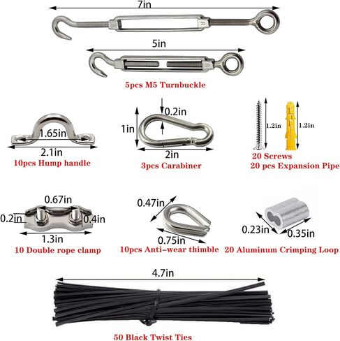 M5 Stainless Steel 304 Hook and Eye Turnbuckle Heavy Duty Wire Rope Tension with 165FT Vinyl Coated Steel Wire Cable Rope for Garden Wire,String Lights Hanging,Tension Wire Kit in Saudi Arabia