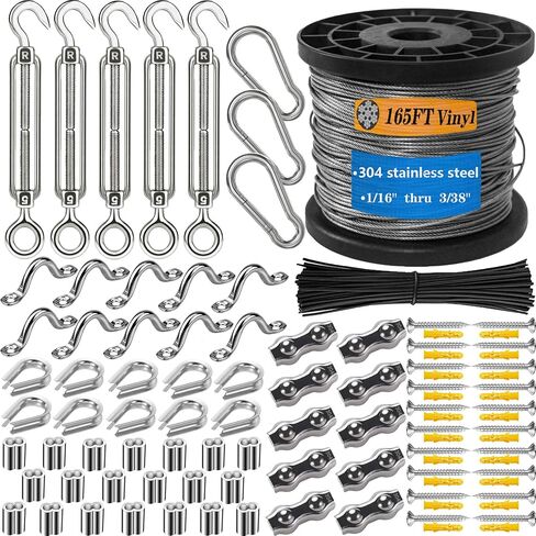 M5 Stainless Steel 304 Hook and Eye Turnbuckle Heavy Duty Wire Rope Tension with 165FT Vinyl Coated Steel Wire Cable Rope for Garden Wire,String Lights Hanging,Tension Wire Kit in Saudi Arabia
