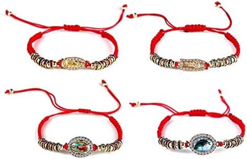 COLORFUL BLING 4pcs Red Knot Virgin Mary/Saint Benedict/Saint Jude String Bracelet Set Adjustable Cord Link Rosary Prayer Protection Medal for Women Lucky Catholic Religious Jewelry in Saudi Arabia