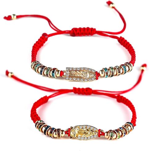COLORFUL BLING 4pcs Red Knot Virgin Mary/Saint Benedict/Saint Jude String Bracelet Set Adjustable Cord Link Rosary Prayer Protection Medal for Women Lucky Catholic Religious Jewelry in Saudi Arabia