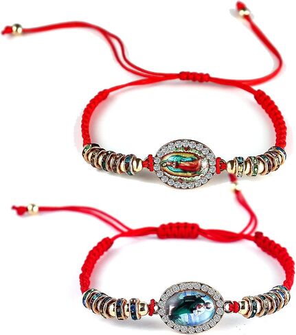 COLORFUL BLING 4pcs Red Knot Virgin Mary/Saint Benedict/Saint Jude String Bracelet Set Adjustable Cord Link Rosary Prayer Protection Medal for Women Lucky Catholic Religious Jewelry in Saudi Arabia