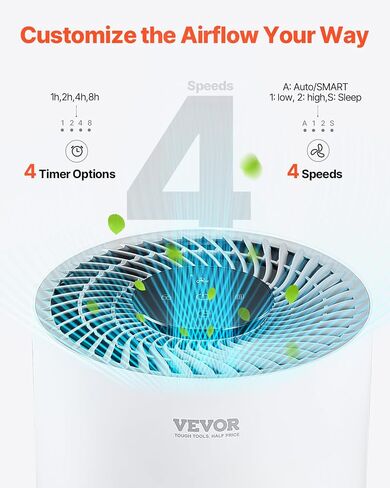 VEVOR Air Purifier for Bedroom Home, H13 HEPA Layer, 1344 ft²/h Smart Air Purifier with Speed Control & Child Lock Guard, Efficient Air Cleaner with Convenient Touch Panel & 22 dB Sleep Mode in Saudi Arabia