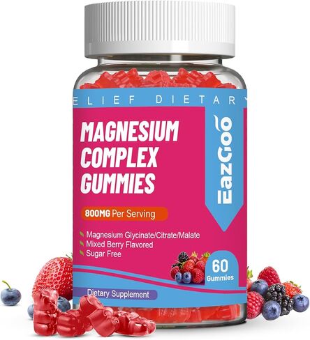 المغنيسيوم Gummies 800mg - فيتامين D3 و C و B6 و B12 و Zinc مع غليسينات المغنيسيوم ، والسيترات والمال ، ومجمع المغنيسيوم للعضلات ، والمزاج والطاقة ، 60. in Kuwait