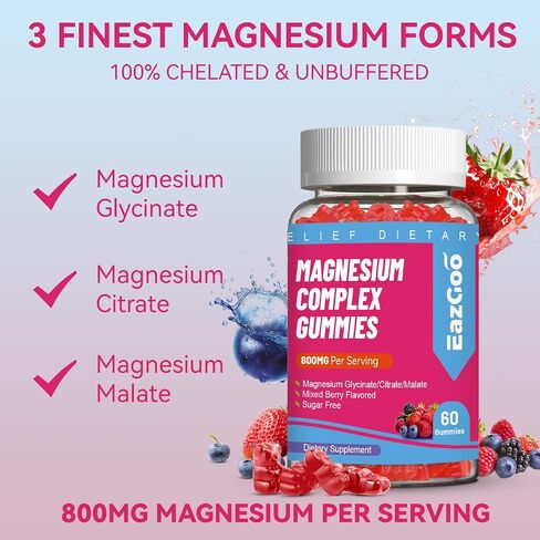 المغنيسيوم Gummies 800mg - فيتامين D3 و C و B6 و B12 و Zinc مع غليسينات المغنيسيوم ، والسيترات والمال ، ومجمع المغنيسيوم للعضلات ، والمزاج والطاقة ، 60. in Kuwait
