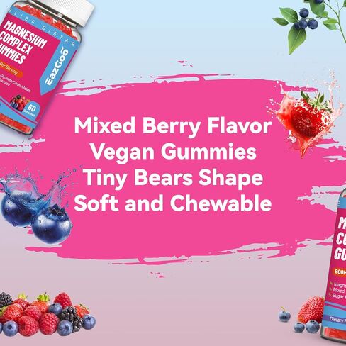 المغنيسيوم Gummies 800mg - فيتامين D3 و C و B6 و B12 و Zinc مع غليسينات المغنيسيوم ، والسيترات والمال ، ومجمع المغنيسيوم للعضلات ، والمزاج والطاقة ، 60. in Kuwait