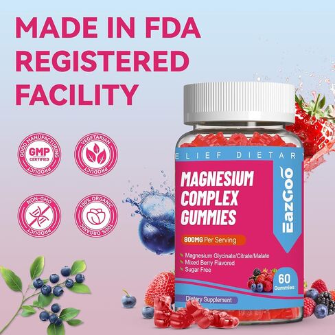 المغنيسيوم Gummies 800mg - فيتامين D3 و C و B6 و B12 و Zinc مع غليسينات المغنيسيوم ، والسيترات والمال ، ومجمع المغنيسيوم للعضلات ، والمزاج والطاقة ، 60. in Kuwait