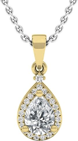 مجموعة RomazzlingRock Collection 18K 7x5mm Pear Lab التي تم إنشاؤها للأحجار الكريمة وجولة بيضاء الماس Womens Halo Halo Pendant ، الذهب الأصفر الصلب in Kuwait
