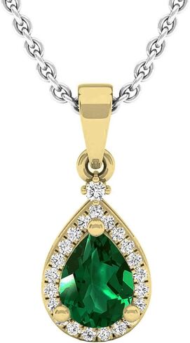 مجموعة RomazzlingRock Collection 18K 7x5mm Pear Lab التي تم إنشاؤها للأحجار الكريمة وجولة بيضاء الماس Womens Halo Halo Pendant ، الذهب الأصفر الصلب in Kuwait