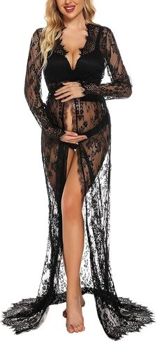 فساتين الحمل من COSYOU مفتوحة البطن للتصوير الفوتوغرافي، فستان أسود أبيض بفتحة أمامية، فستان لطيف... in Kuwait