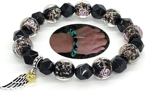 ARTSY Crafts Glow in the Dark Firefly Beads + Natural Gemstone Bracelets, Handmade in USA in Saudi Arabia