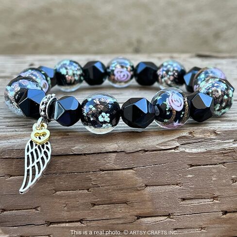 ARTSY Crafts Glow in the Dark Firefly Beads + Natural Gemstone Bracelets, Handmade in USA in Saudi Arabia