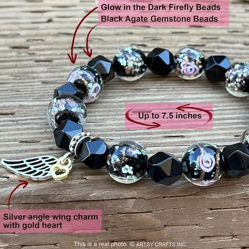 ARTSY Crafts Glow in the Dark Firefly Beads + Natural Gemstone Bracelets, Handmade in USA in Saudi Arabia