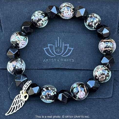 ARTSY Crafts Glow in the Dark Firefly Beads + Natural Gemstone Bracelets, Handmade in USA in Saudi Arabia