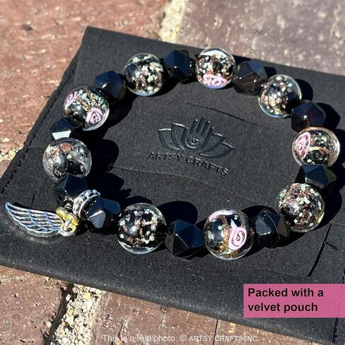 ARTSY Crafts Glow in the Dark Firefly Beads + Natural Gemstone Bracelets, Handmade in USA in Saudi Arabia